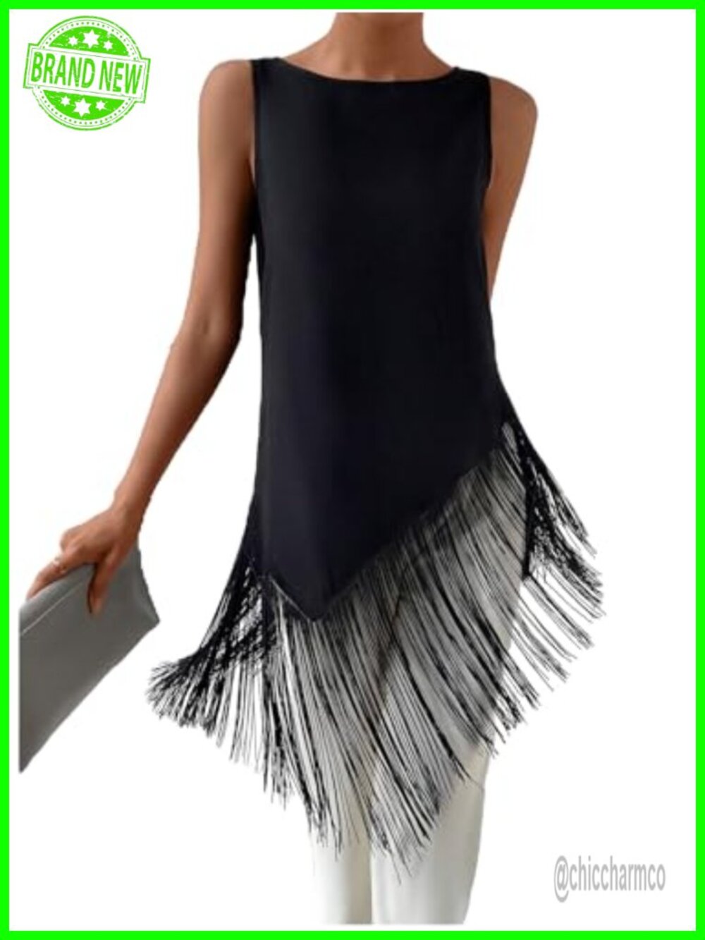 Sleeveless Fringe Asymmetrical Hem Dressy Shirt Tank Top